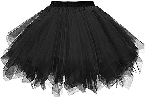 Ruiuzioong Damen Tüllrock tütü Rock 50er Rockabilly Petticoat Tutu Unterrock Kurz Ballett Tanzkleid Cosplay Ballkleid Abendkleid (S,Schwarz) von Ruiuzioong