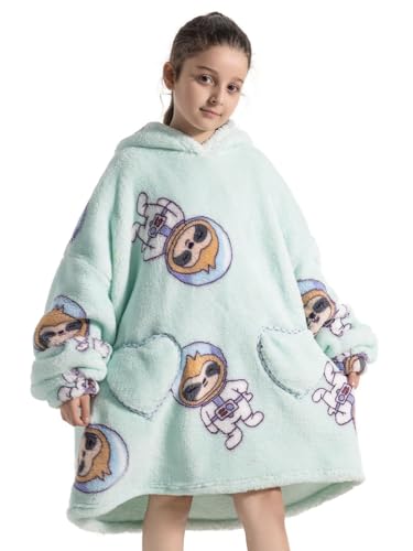 Ruiuzioong Kinder Übergroße Kapuzenpullover,Super Weich Warmes Bequeme Tragbare Decken Sweatshirt für Mädchen Jungen Teenager (Raumfaultier, 7-13 Jahre) von Ruiuzioong