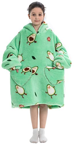 Ruiuzioong Kinder Übergroße Kapuzenpullover,Super Weich Warmes Bequeme Tragbare Decken Sweatshirt für Mädchen Jungen Teenager (as3, Age, 3_Years, 6_Years, 标准,Bombe Avocado, 3-6 Jahre) von Ruiuzioong