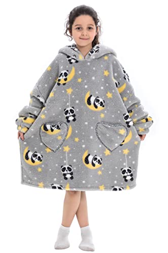 Ruiuzioong Kinder Übergroße Kapuzenpullover,Super Weich Warmes Bequeme Tragbare Decken Sweatshirt für Mädchen Jungen Teenager (Panda, 7-13 Jahre) von Ruiuzioong