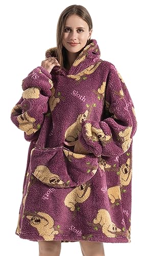 Ruiuzioong Übergroße Hoodie Decke Sweatshirt,Bequeme Decke Kapuzenpullover warmes Sweatshirt für Damen Herren Teenager Geschenk (Faultier) von Ruiuzioong