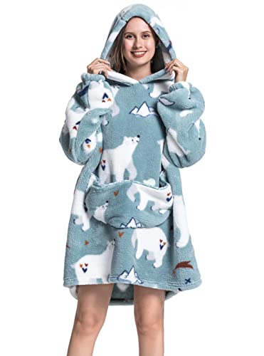 Ruiuzioong Übergroße Hoodie Decke Sweatshirt,Bequeme Decke Kapuzenpullover warmes Sweatshirt für Damen Herren Teenager Geschenk (Eisbär) von Ruiuzioong