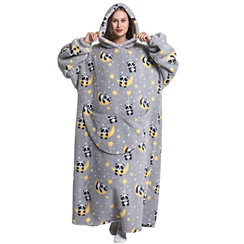 Ruiuzioong Decken Hoodie,Super Langes Hoodie Sweatshirt TV Decke,Warme Flauschige Übergroße Hoodie Sweatshirt mit Riesen-Taschen, Kapuzen, Einheitsgröße Für Männer Frauen Erwachsene (Panda) von Ruiuzioong