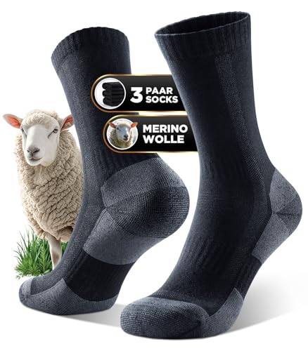 Ruixue Merino Wandersocken Herren Damen, Outdoor Wandern Trekking Radfahren Winter Wärmesocken, gepolstert mit Blasenschutz, atmungsaktiv und feuchtigkeitstransportierend - 3 Paar von Ruixue