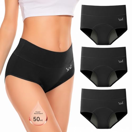 Ruixue Periode Unterwäsche für Frauen, Leak-Proof High Waist Briefs, Weiche Und Bequeme Unterwäsche Für Frauen Pack Von 3 von Ruixue