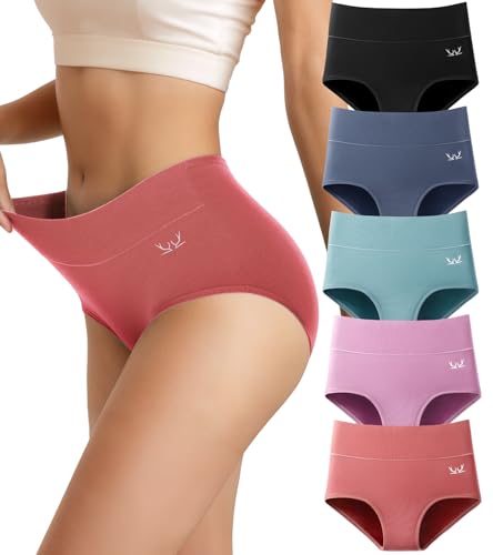 Ruixue Unterhosen Damen Baumwolle Unterwäsche, 5er Pack Slips Damen Stretch Hohe Taille Panties, Bequeme Frauen Unterwäsche, Atmungsaktiv Panties von Ruixue