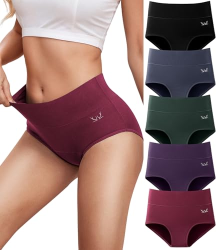 Ruixue Unterhosen Damen Baumwolle Unterwäsche, 5er Pack Slips Damen Stretch Hohe Taille Panties, Bequeme Frauen Unterwäsche, Atmungsaktiv Panties von Ruixue