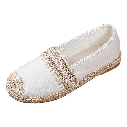 Ballerina Schuhe Damen im ethnischen Stil, Retro-Stil, hohl, atmungsaktiv, Fischerschuhe, gewebte Strohschuhe, flacher Boden, lässig, bequem, große Einzelschuhe, Freizeitschuhe Flache (White, 41) von Ruiyete