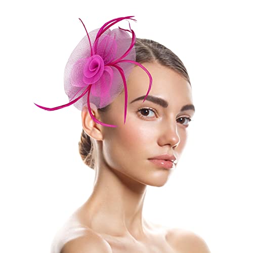 Fasching Haarschmuck 20er Jahre Accessoires Hüte für Damen Fascinators Damen Pillbox Blumenhut für Tea Party Cocktail Hochzeit Kirche Faschingkostüme Damen Haarschmuck (Hot Pink, One Size) von Ruiyete