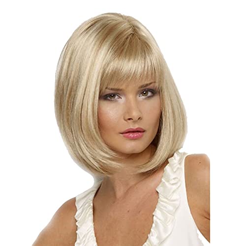 Perrücke Frauen, 32cm Kurzhaarperücke Damen, Blonde Perücke Lang, Human Hair Wig, Kurz Perücke Damen, Goldenen Kurzen Haaren Geeignet für Frauen und Mädchen von Ruiyete