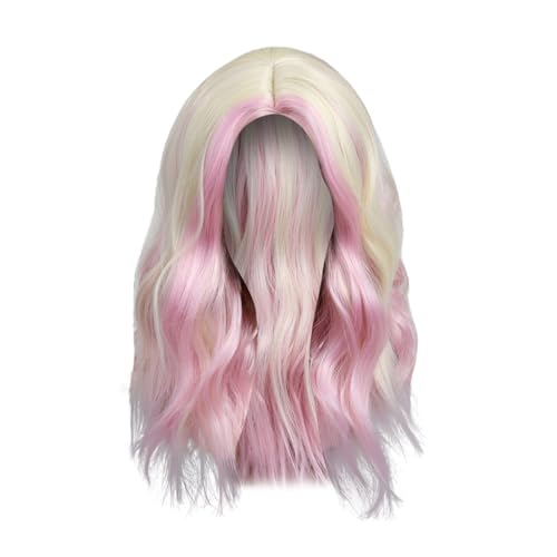 Perrücke Frauen, 60cm Lockiges Perücke Pink, Perücke Rot, Kurzhaarperücke Damen, Perücke Damen, Cosplay Perücke Frauen Kurzen Locken Natürliche Mädchen von Ruiyete