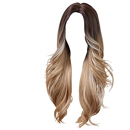 Perücke Damen Lace Front Wig Perrücke Frauen Perücke Blond Lang Blonde Perücke Lang 80er Jahre Outfit Damen (E1-Brown Gradient light Gold, One Size) von Ruiyete