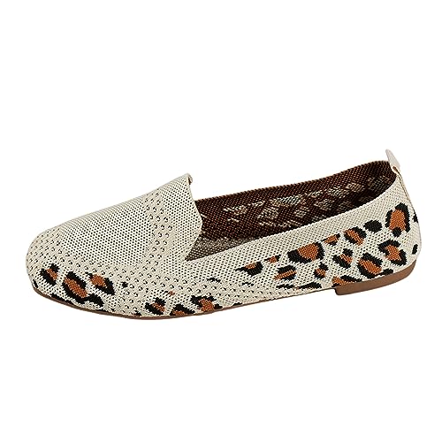 Ruiyete Ballerina Schuhe Damen Leopardenmuster Farblich passende gestrickte Freizeitschuhe mit flachem Boden Flache Schuhe Ballerinas Damen (Beige, 40) von Ruiyete