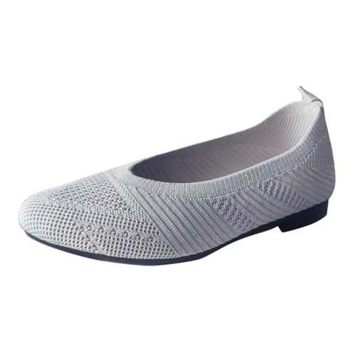 Ruiyete Ballerina Schuhe Damen Strickschuhe Flache Flache Schuhe Kleiner quadratischer Strickschuhe Weiche Sohle Einzelschuhe Flache Schuhe Ballerinas Damen (Grey, 37) von Ruiyete