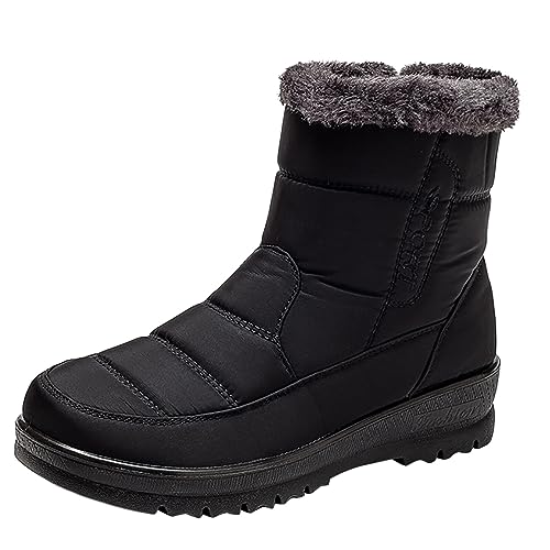 Winterschuhe Damen Winterstiefel Damen Winter Kälte Beweis Plüsch Frauen Schnee Stiefel Mit Seitlichem Reißverschluss Große Größe Wasserdichte Baumwolle Mitte Wade Schuhe Boots Damen Snow (Black, 38) von Ruiyete