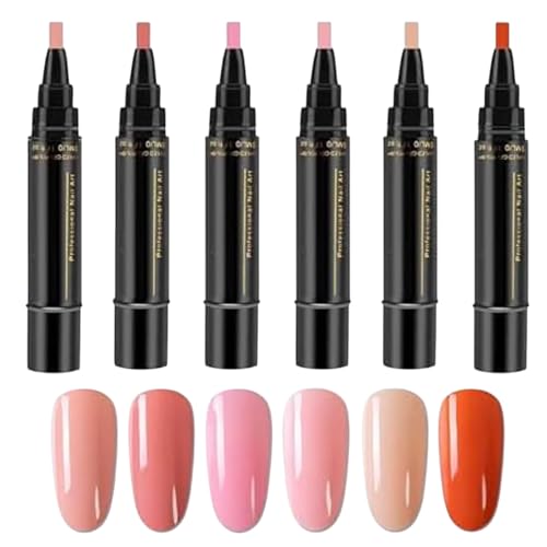 Rukjmqi 6 Stück Nagellack Stift Set, Stempel Stifte Set, Nagellac-k Stifte Für Naturnägel, Schnelltrocknendes Nagella-ck Kunstset Mit 6 Farben,Kein UV- -Lackierzubehör Für Professionell von Rukjmqi