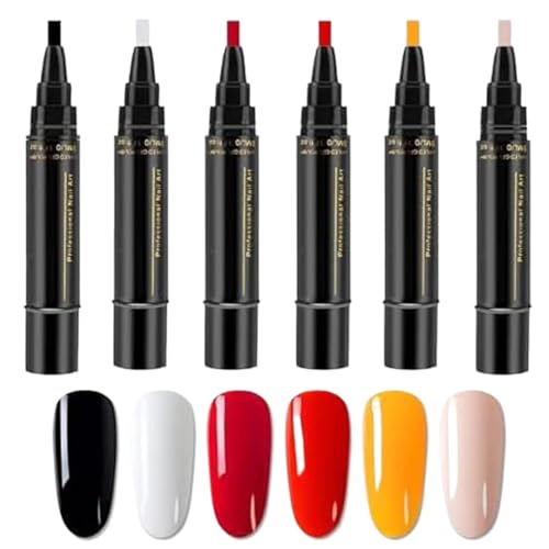 Rukjmqi 6 Stück Nagellack Stift Set, Stempel Stifte Set, Nagellac-k Stifte Für Naturnägel, Schnelltrocknendes Nagella-ck Kunstset Mit 6 Farben,Kein UV- -Lackierzubehör Für Professionell von Rukjmqi