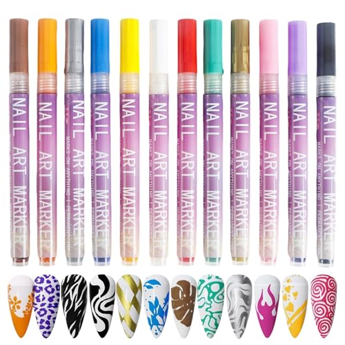 Rukjmqi Nagellackstifte, Nagelfarbe Stifte - 12 Farben Schnell trocken Maniküre Kunstmalerei - Feiner Tipp Graffiti Doting Nagel zeichnen Acrylstift für Frauen, Mädchen von Rukjmqi