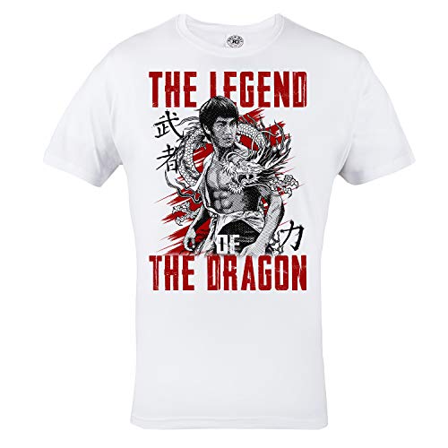 Rule Out Casual T-Shirt. Bruce Lee. The Legend of The Dragon. Karate. Weiß (Größe Large) von Rule Out