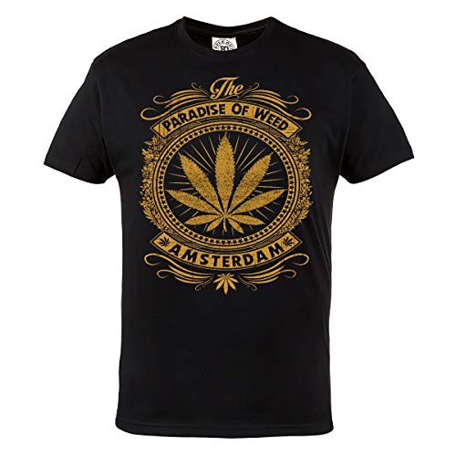 Rule Out Herren Cannabis T-Shirt. Amsterdam. Paradise of Weed. Casual. Schwarz (Größe XXLarge) von Rule Out