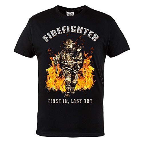 Rule Out Herren Feuerwehr T-Shirt. Firefighter. First In Last Out. Casual Wear (Größe Large) von Rule Out