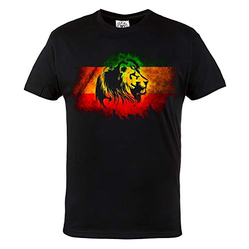 Rule Out Herren Reggae T-Shirt. Jamaika-Löwe. Musik. Casual. Schwarz (Größe Medium) von Rule Out