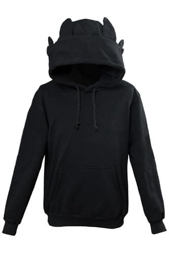 Erwachsener Drache Hoodie mit Ohren Cosplay Kostüm Kapuzen-Sweatshirt Film Drache Pullover Mantel Jacke, Schwarz, X-Large von Ruleewe
