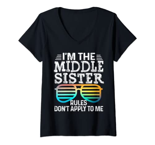 Damen Middle Sister - Rules Don't Apply To Me Tees Brille T-Shirt mit V-Ausschnitt Damen Middle Sister - Rules Don't Apply To Me Tees Brille T-Shirt mit V-Ausschnitt von Rules Don't Apply To Me Tees Glasses