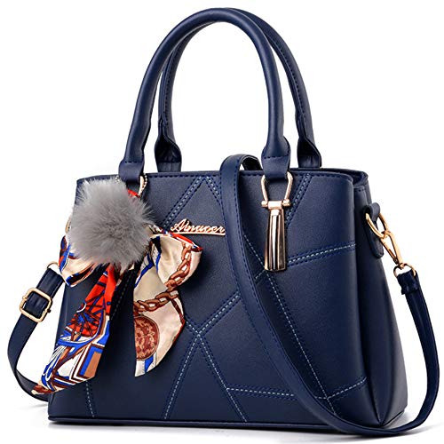 Rullar Damen Elegant Kunstleder Henkeltaschen Schultertasche Shopper Bogenschmuck Umhängetasche Handtasche und Geldbörsen Dunkelblau von Rullar