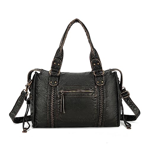 Rullar Damen Hobo Handtasche und Geldbeutel Tote Satchel PU Leder Satchel Reißverschluss Umhängetaschen Schultertaschen Schwarz von Rullar