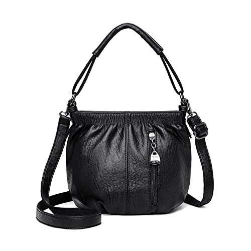 Rullar Damen Hobo Umhängetasche Weiches PU-Leder Schultertaschen Klein Handtasche Satchel Geldbörsen-Schwarz von Rullar