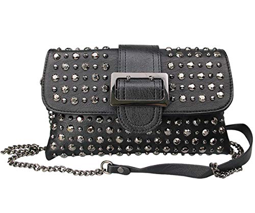 Rullar Frauen Damen Punk-Niet Geldbörse Handtasche Clutches Umhängetasche Schultertasche Multifunktional PU Leder Henkeltasche Shopper Schwarz von Rullar