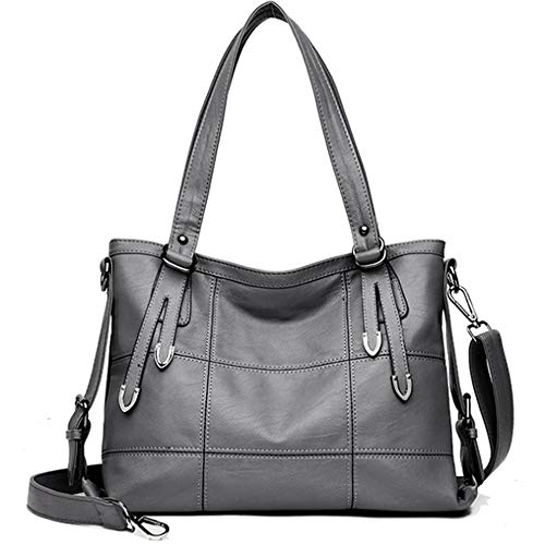 Rullar Klassisch Groß Henkeltaschen Schultertasche Shopper PU Leder Spleiß Umhängetasche Handtasche für Frauen Damen Shoulder Handbag Hellgrau von Rullar