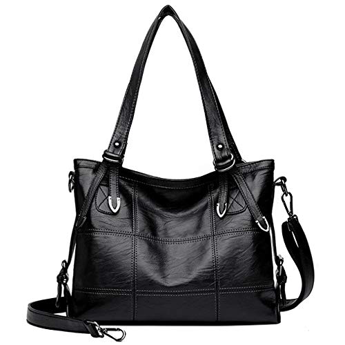 Rullar Klassisch Groß Henkeltaschen Schultertasche Shopper PU Leder Spleiß Umhängetasche Handtasche für Frauen Damen Shoulder Handbag Schwarz von Rullar