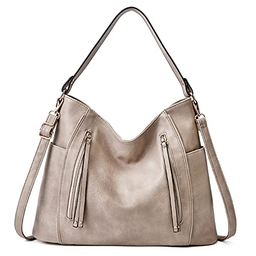 Rullar Retro Handtasche Umhängetasche für Damen Große PU Leder Henkeltaschen Shopper Brieftasche Handbag Beige von Rullar