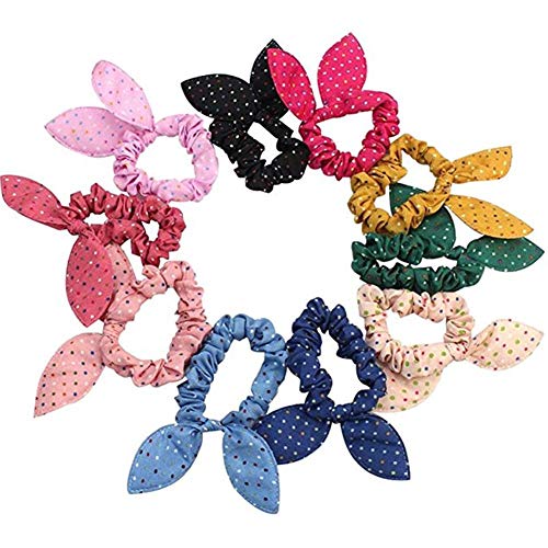 10pcs Kinder Häschen-ohren Scrunchie Haar-seil-bogen-haar-bindung Elastic Pferdeschwanz-halter Band-haar-accessoires Für Mädchen (zufällige Farbe) von Ruluti