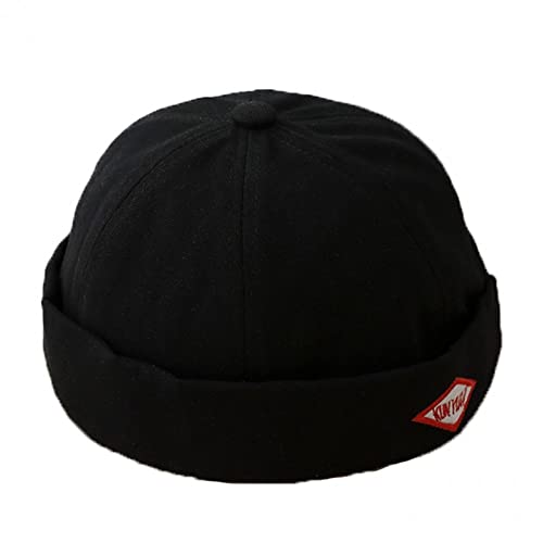 Kinderhüte Docker-Kappe Hüte Mütze Sailor Cap Arbeitierer Hut Rolled Manschette Retro Retro Brimless Hat Einstellbarem Schwarz von Ruluti