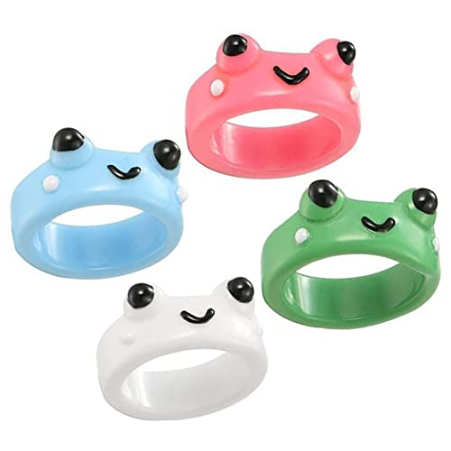 Ruluti 3d Süße Frosch Ringe Set 4 Stücke Niedliche Klumpen Acrylharz Vintage Bunte Tier Fingerring Für Teen Mädchen Mädchen von Ruluti