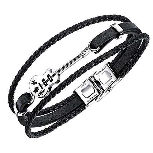 Ruluti Gitarren-Armband Schwarz Triple-Woven-Leder-armbänder Musiklehrer Für Musik-Liebhaber-Geschenke Schmuck Herren-Accessoires von Ruluti