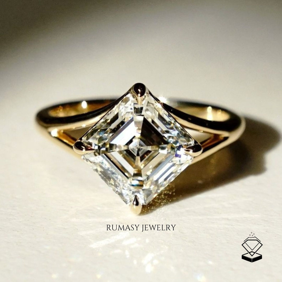 1, 5 Ct Asscher Lab Grown Diamond Solitär-Verlobungsring, Ring Für Frau, Geschenk Sie, Jubiläumsgeschenk von RumasyJewelry