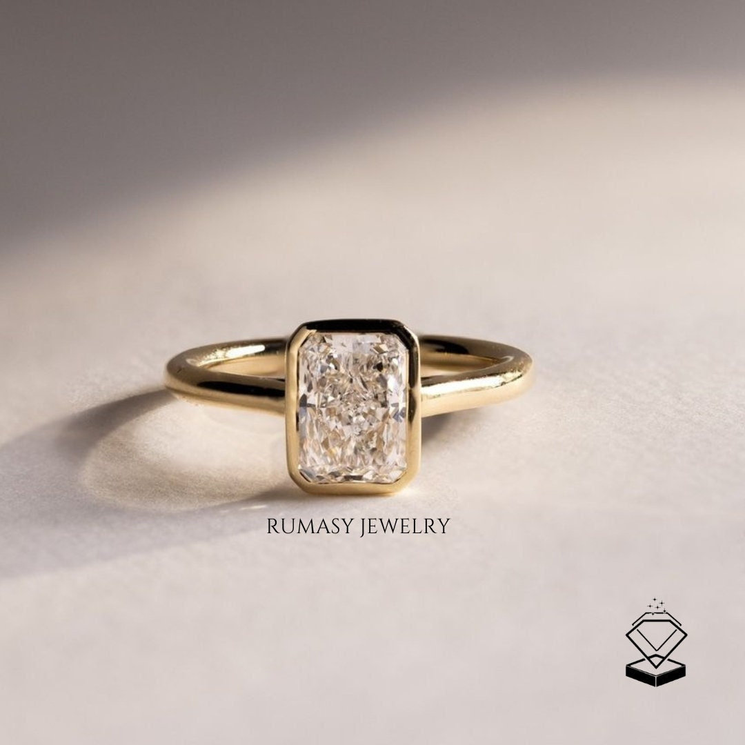 1, 5 Ct Smaragd Labor Gewachsen Diamant Verlobungsring , Solitär Ehering 14K Gold Ring Für Frau, Kathedrale Sie von RumasyJewelry