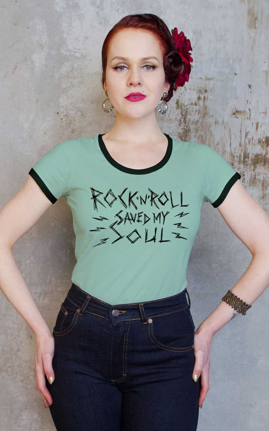 Rumble59 - Ringer Shirt - Rock'n'Roll saved my soul #2XL von Rumble59