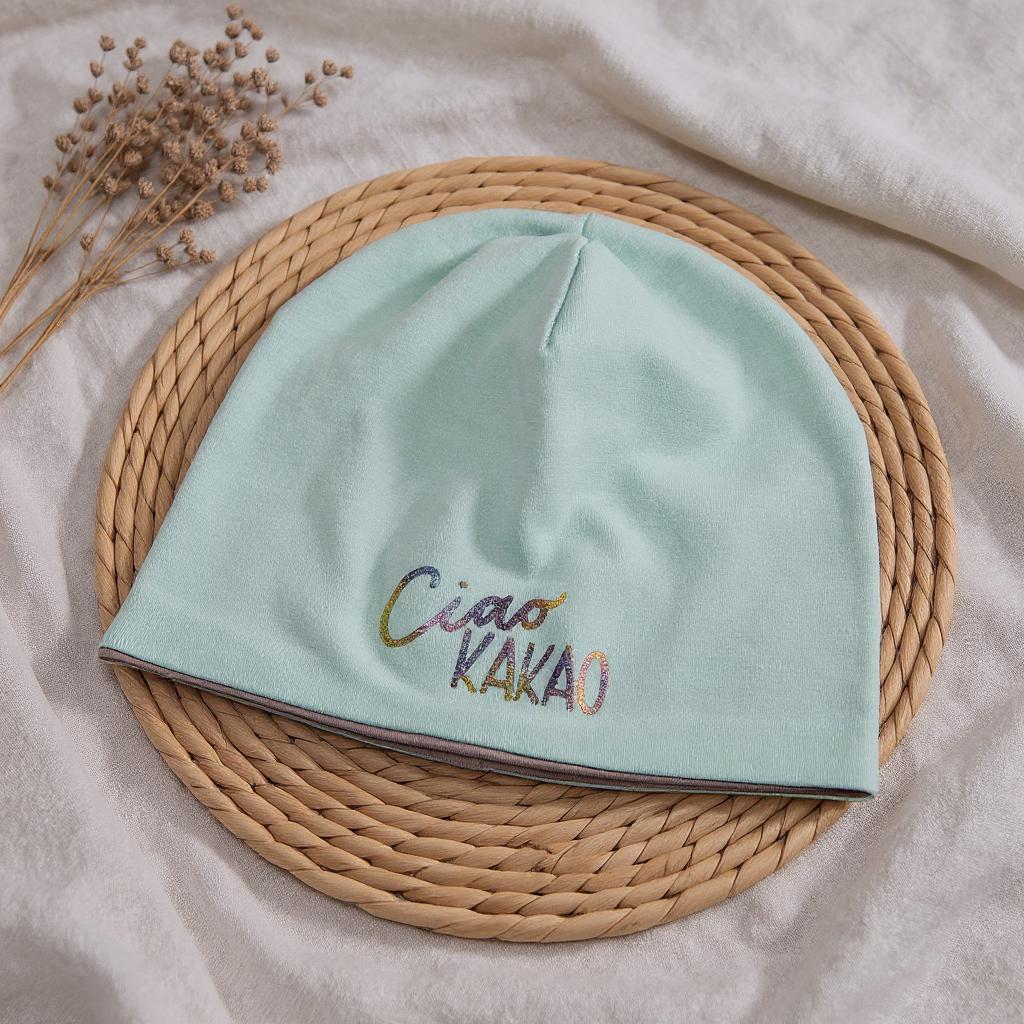Kindermütze Beanie „Ciao Kakao" - Mint Mit Leo-Glitzer Handgemacht Zweilagig Kinder Mütze Frühling & Herbst von RumblingRocket
