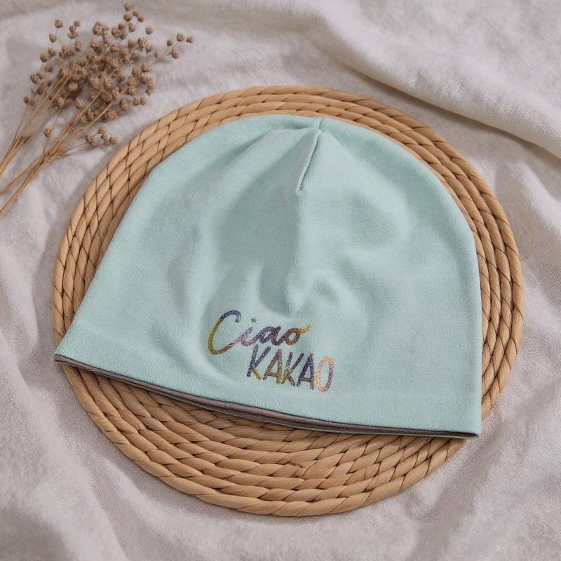 Kindermütze Beanie „Ciao Kakao" - Mint Mit Leo-Glitzer Handgemacht Zweilagig Kinder Mütze Frühling & Herbst von RumblingRocket
