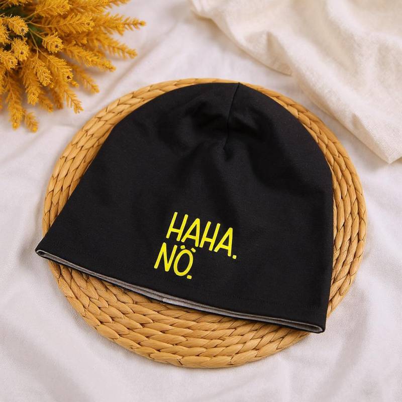 Kindermütze Beanie „Haha Nö" - Schwarz Neon Gelb U. Grün Frech Handgemacht Zweilagig Mütze Kinder Frühling & Herbst von RumblingRocket