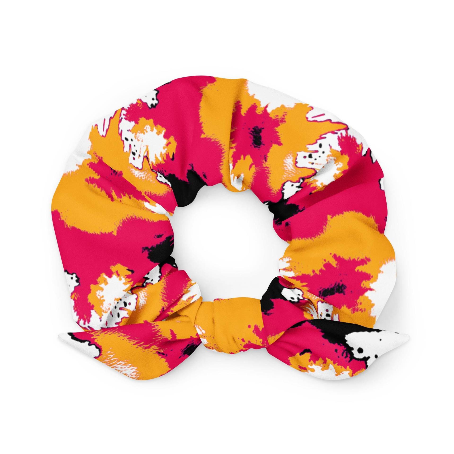 Scrunchie Rot, Gelb, Schwarz Spray Art - Haargummi Aus Recyceltem Material Damen Haarband Mit Schleife Nachhaltiges Accessoire Scrunchie Rot, Gelb, Schwarz Spray Art - Haargummi Aus Recyceltem Material Damen Haarband Mit Schleife Nachhaltiges Accessoire von Rumet40