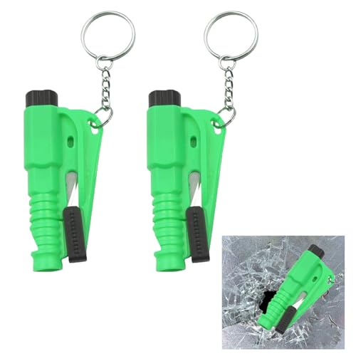 2PCS Auto-Sicherheits-Schlüsselanhänger, Nothammer Auto mit Gurtschneider TÜV, Kompaktes Rettungswerkzeug als Schlüsselanhänger, 2-in-1 Sicherheitsgurtschneider und Fensterbrecher, Gelb (Green) von Rumgug