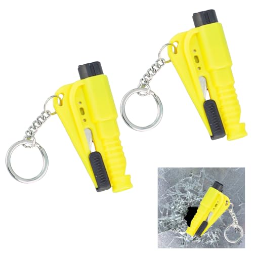 2PCS Auto-Sicherheits-Schlüsselanhänger, Nothammer Auto mit Gurtschneider TÜV, Kompaktes Rettungswerkzeug als Schlüsselanhänger, 2-in-1 Sicherheitsgurtschneider und Fensterbrecher, Gelb (Yellow) von Rumgug