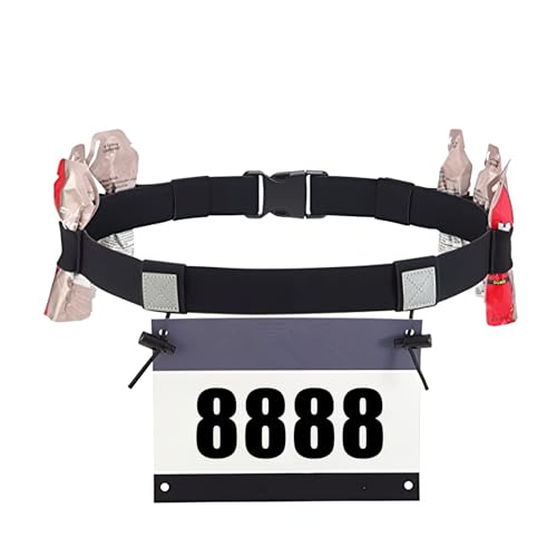 Triathlon Running Startnummerngürtel, Startnummernband Laufgurt mit Nummernhalter 6 Gel-Halter, Unisex Laufnummernband Laufgürtel für Handy Non-Slip Lätzchen Halter Running Race Belt (Schwarz) von Rumgug