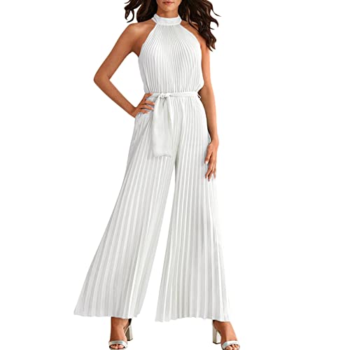 Damen Kurzarm Lang Jumpsuit Elegant Overall Jumpsuits O-Ausschnitt Playsuit Romper Hosenanzug Casual Lose Overalls Lang Romper mit Gürtel S-XXL von Rumity